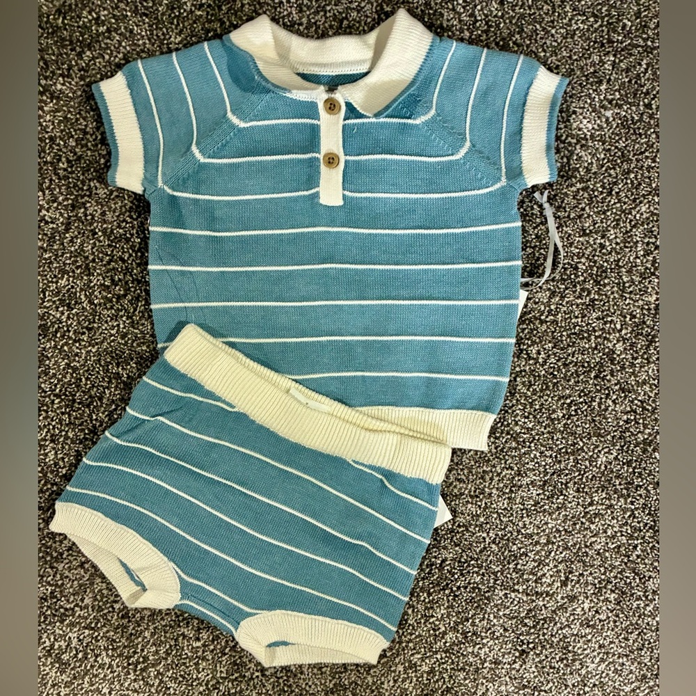 Cloud Island Boys Striped Crochet Polo & Shorts